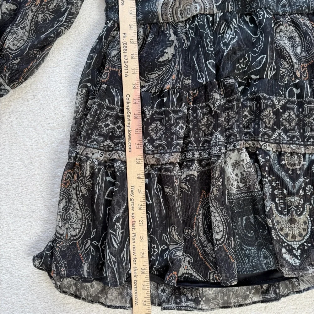 ZARA Boho Paisley Tiered Mini Dress Size M Sheer Long Sleeve Babydoll Tunic - Picture 15 of 16